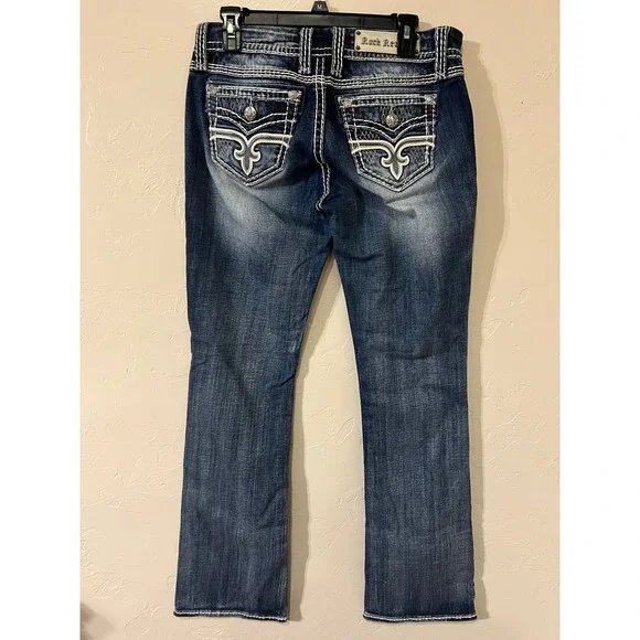 Rock Revival Lonnie Easy Boot Jeans Lonnie 28x32 Dark Wash Embellished Pockets - Picture 4 of 9